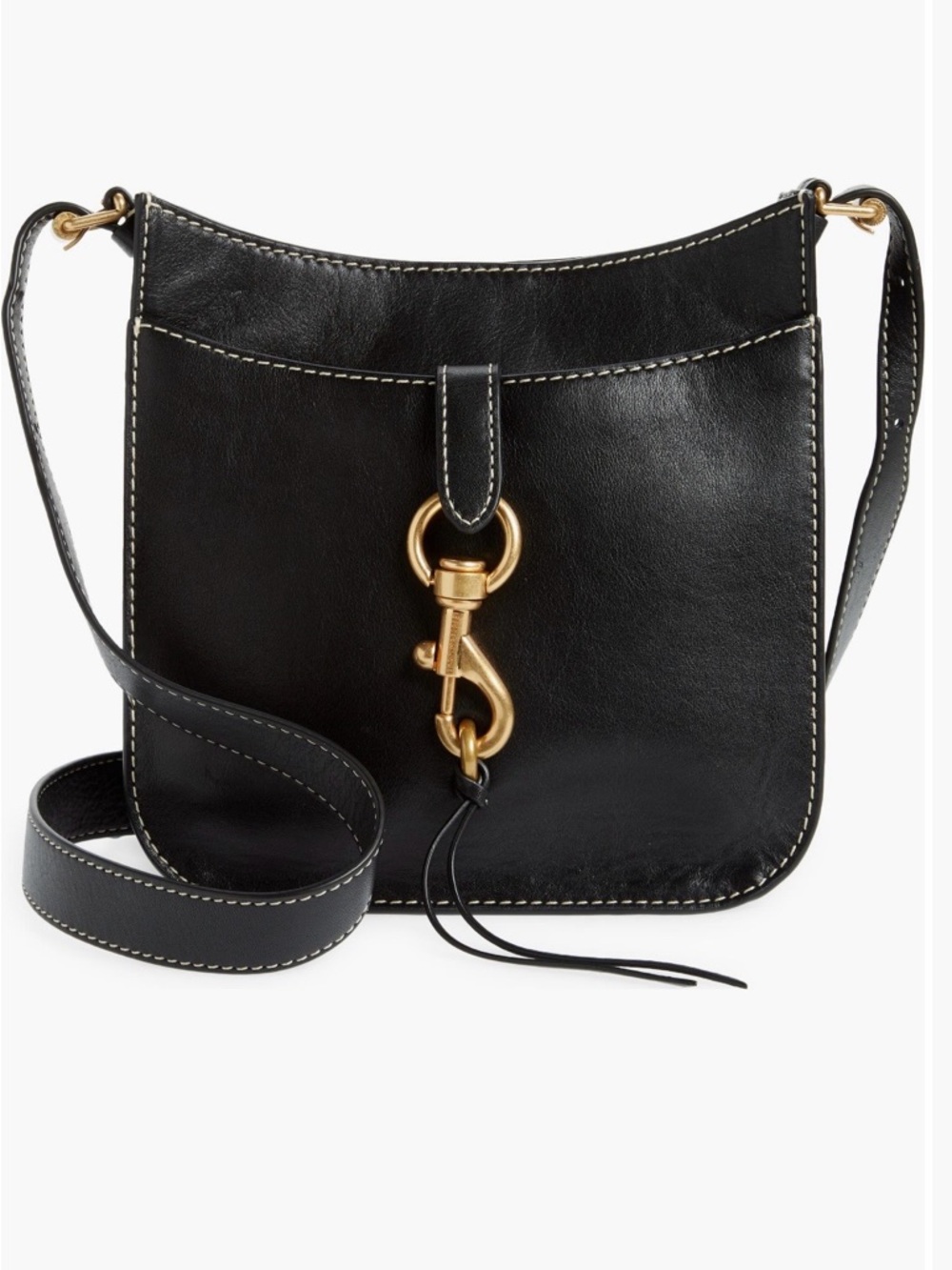 Rebecca Minkoff Megan Small Leather Crossbody Bag Black Saddle Gold Hardware